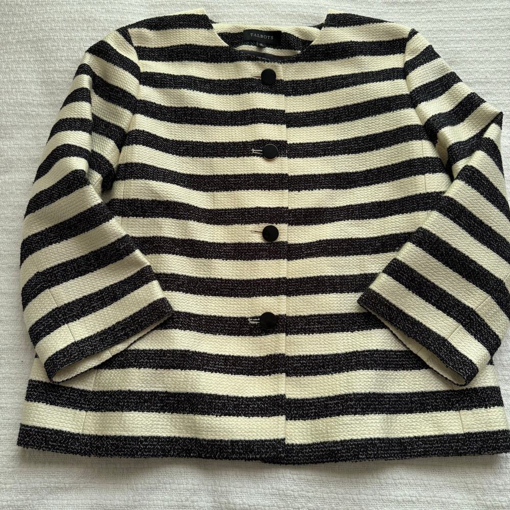 Size 16 Talbots Black and Cream Striped Jacket with 3/4 Sleeves